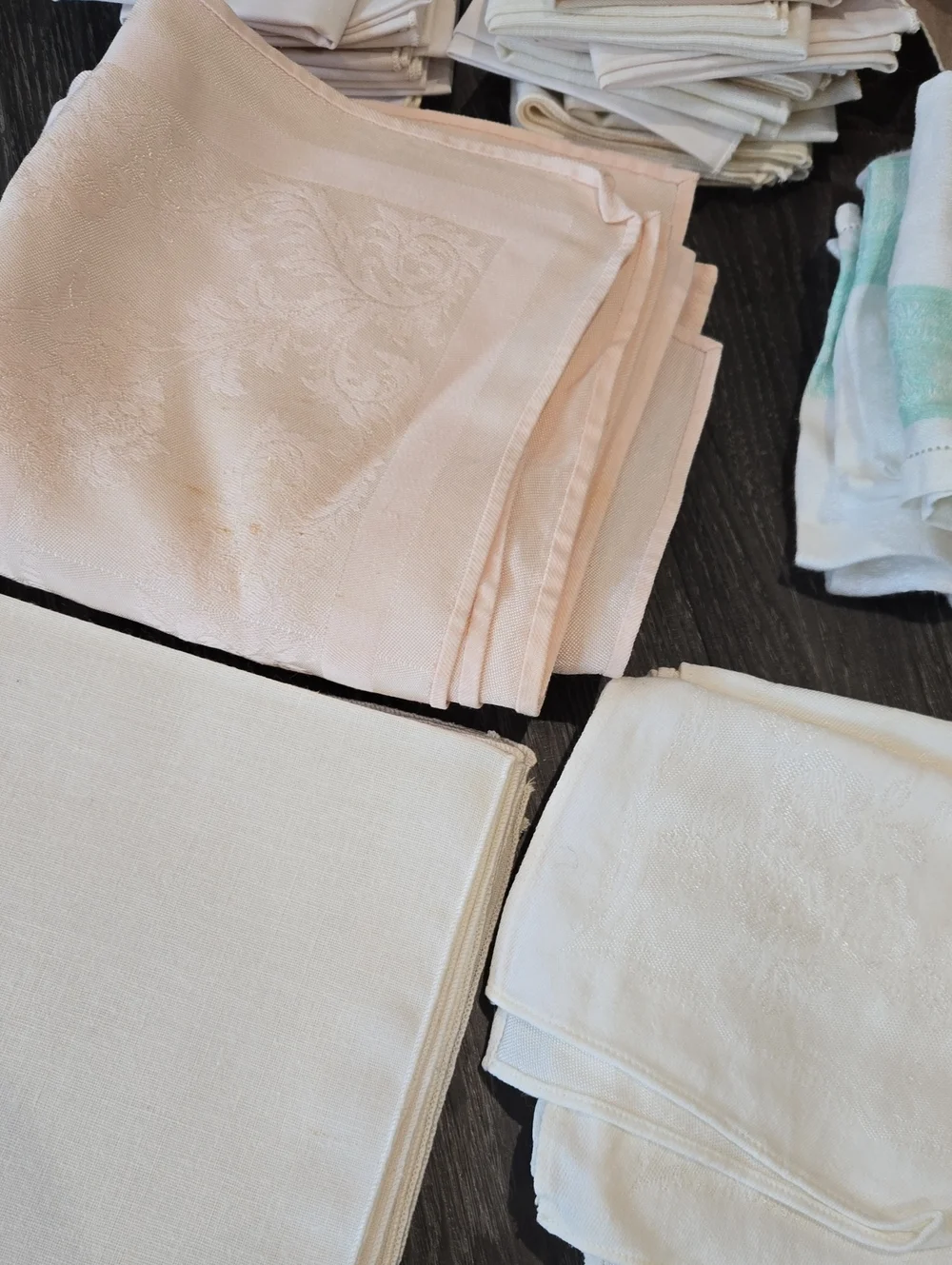 Over 100 Assorted Vintage Cloth Napkins & Handkerchiefs - Pastel Mix